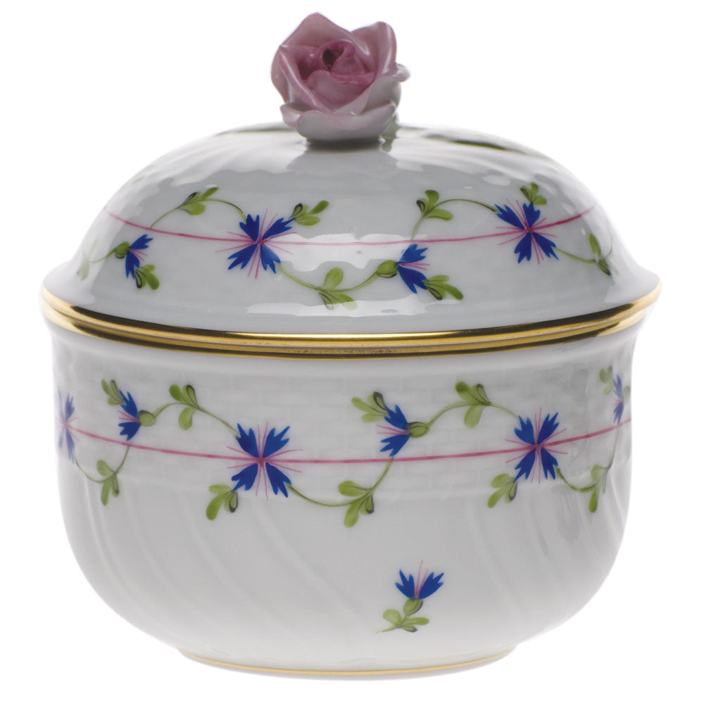 Herend Blue Garland Cov Sugar W/rose (6 Oz) 4"h