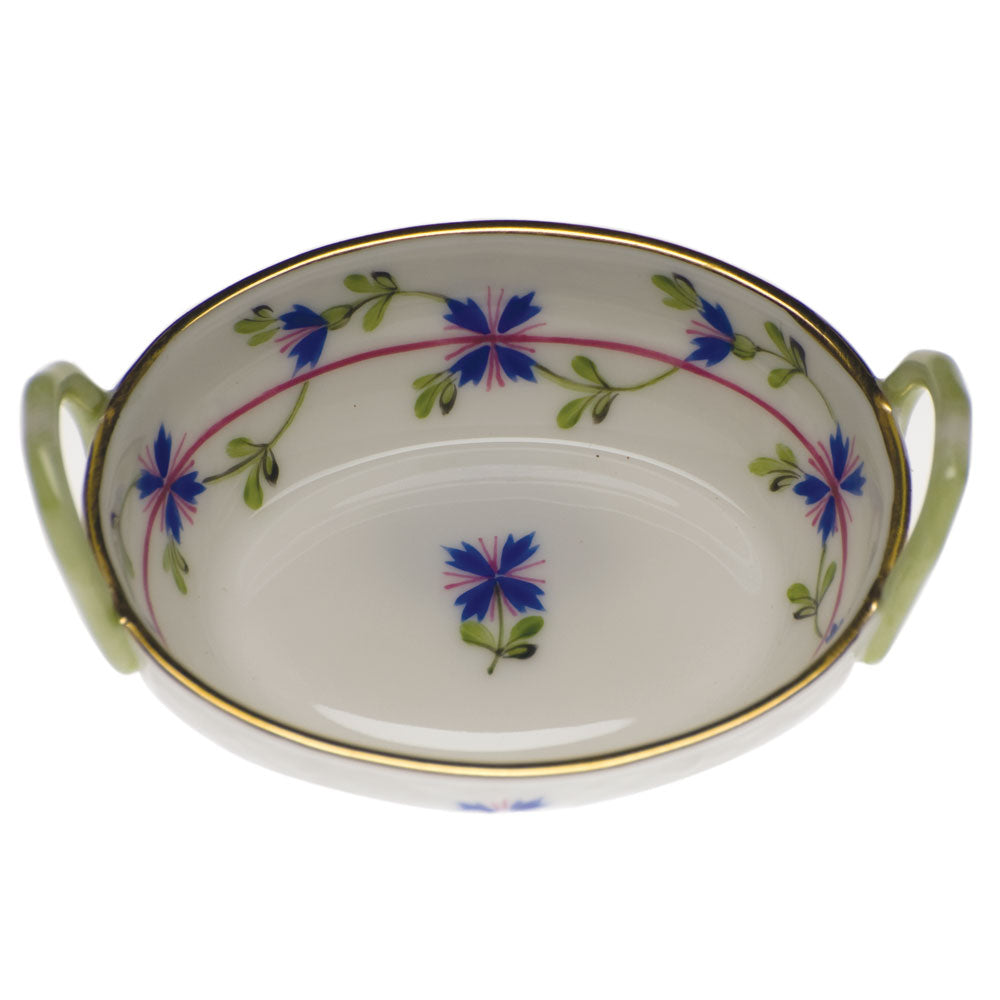 Herend Blue Garland Small Basket W/handles 2.75"l X 2.25"w