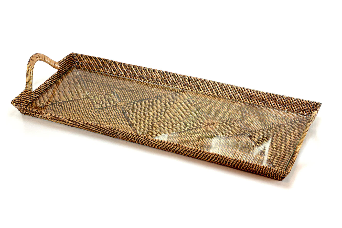 Rectangular Tray with Glass Bottom & Reinforced Wrought Iron