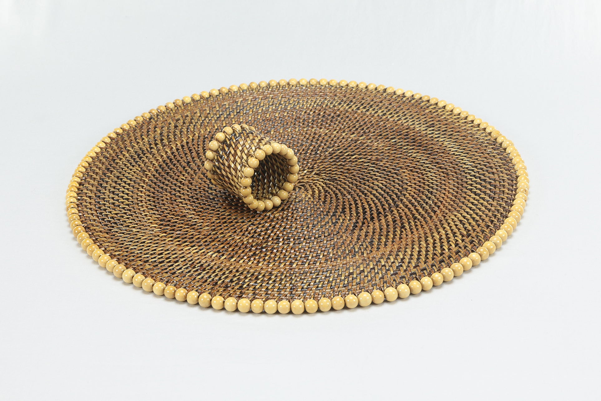 Round Placemat with Beads, Natural, Set of 4 pcs