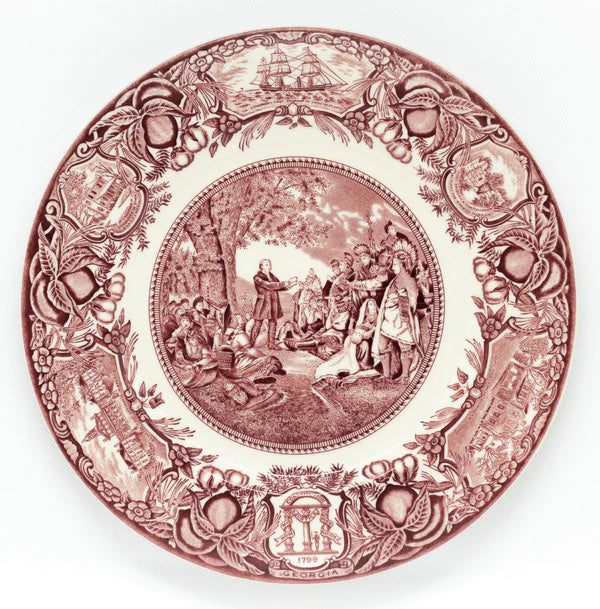 Georgia Historical Plate John Wesley Teaching Indians - Pink #3