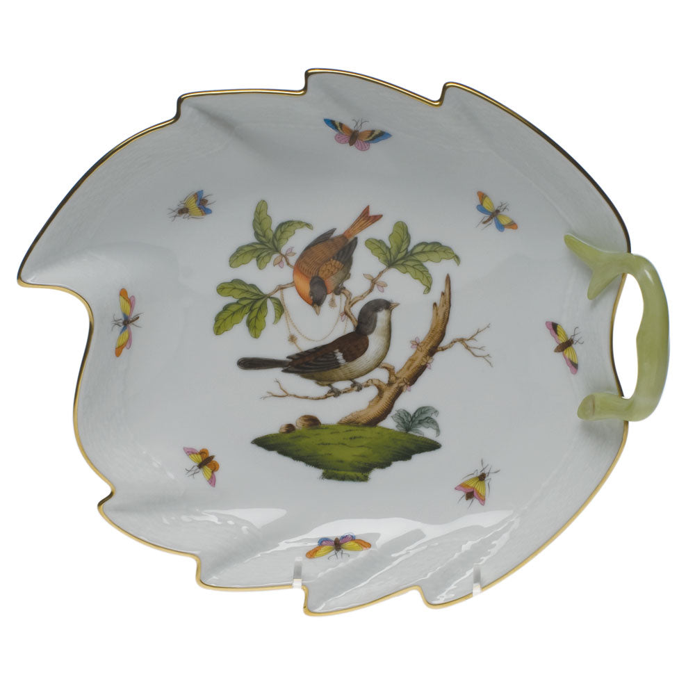 Herend Rothschild Bird Leaf Dish 9.5"l