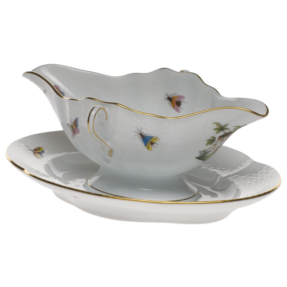 Herend Rothschild Bird Gravy Boat W/fixed Stand 0.75pt