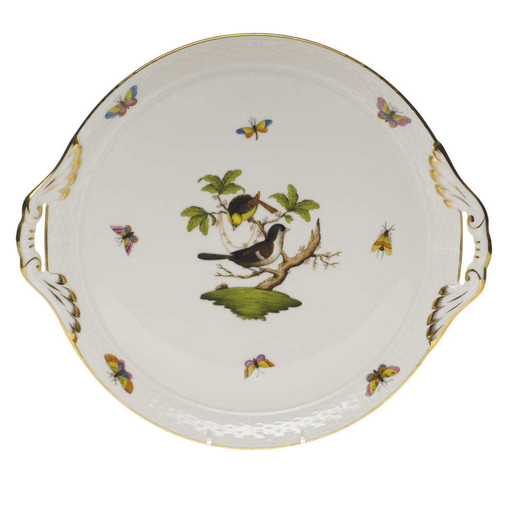 Herend Rothschild Bird Round Tray W/handles 11.25"d
