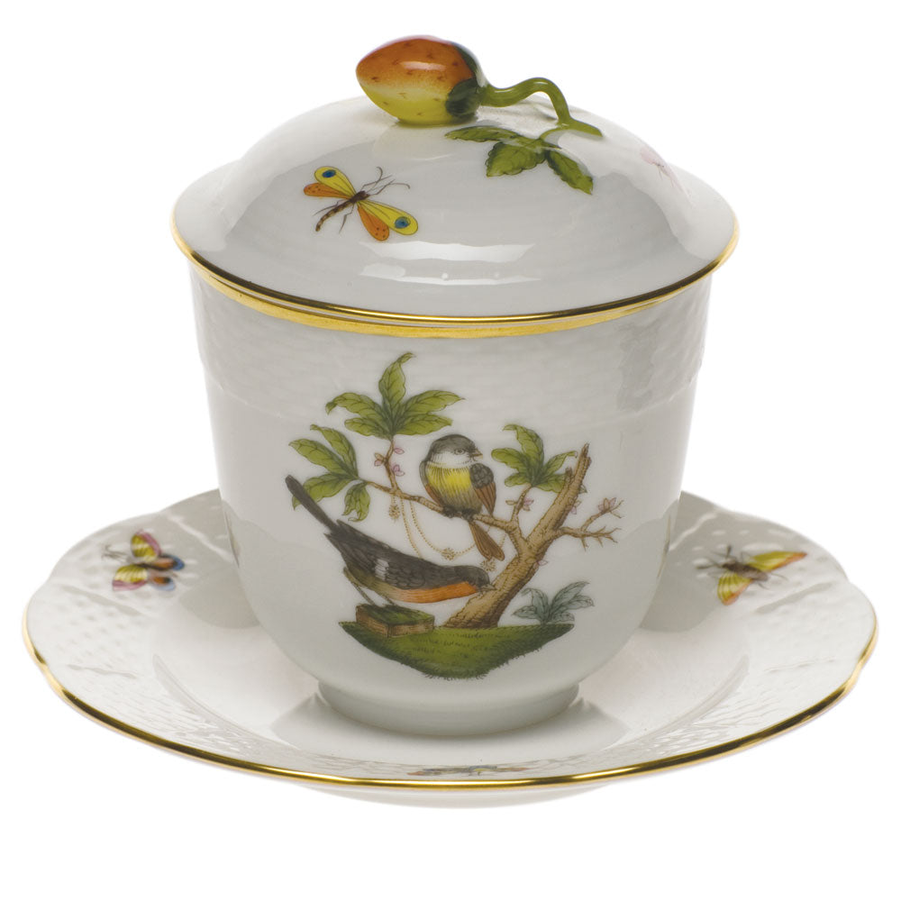 Herend Rothschild Bird Jam Jar W/berry Lid 4.5"h