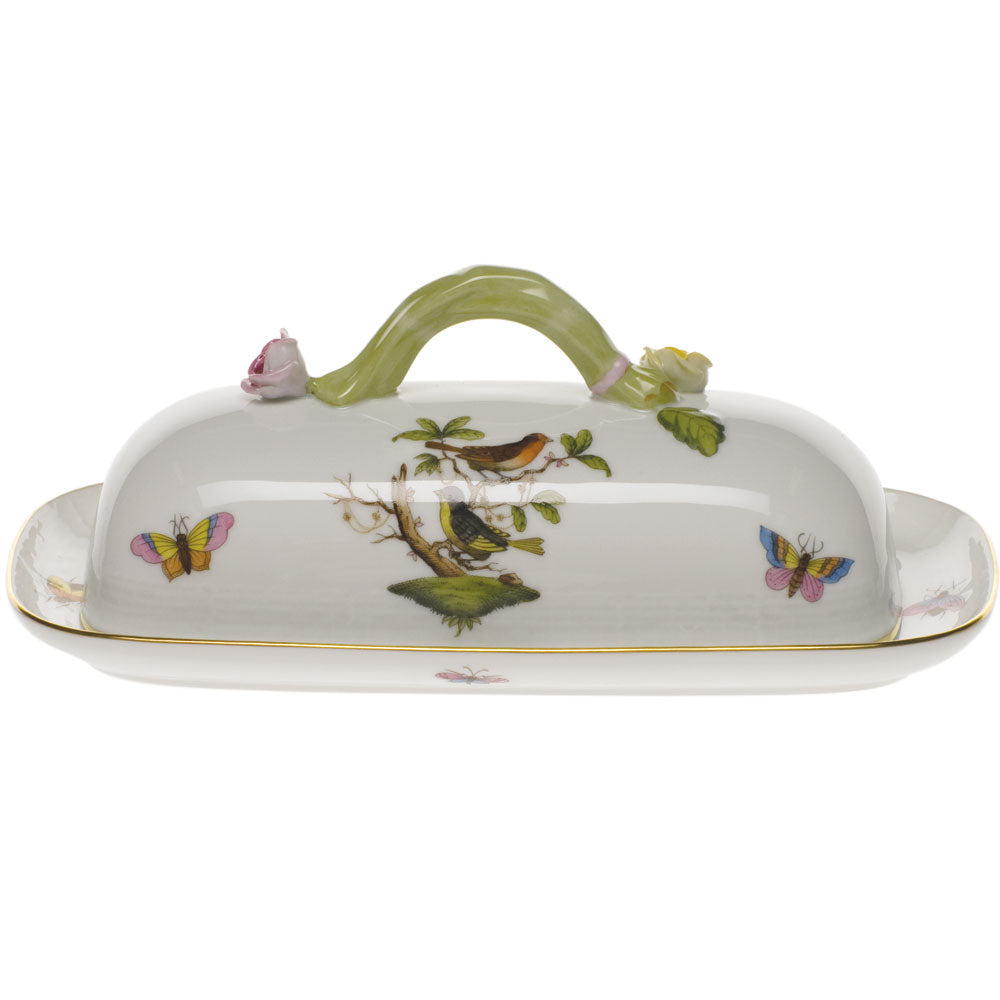 Herend Rothschild Bird Butter Dish W/branch 8.5"l