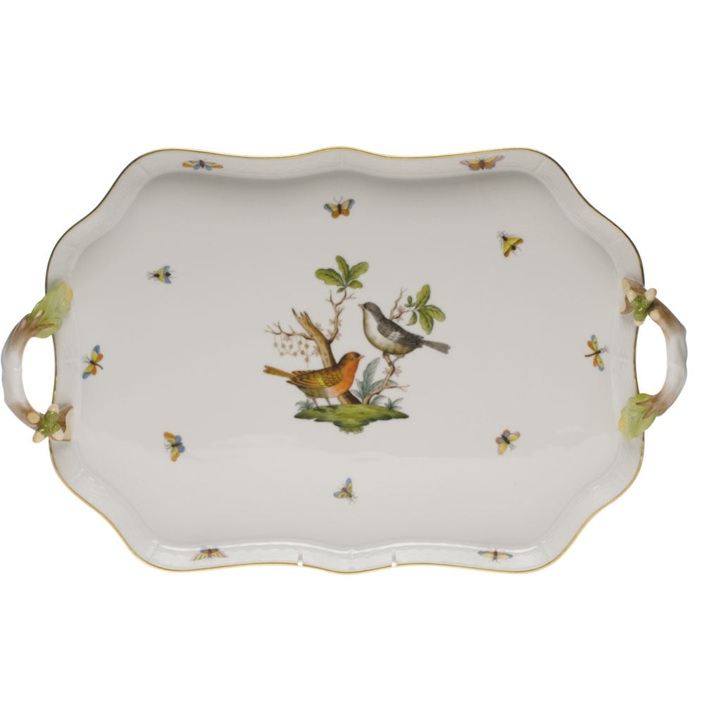 Herend Rothschild Bird Rec Tray W/branch Handles 18"l