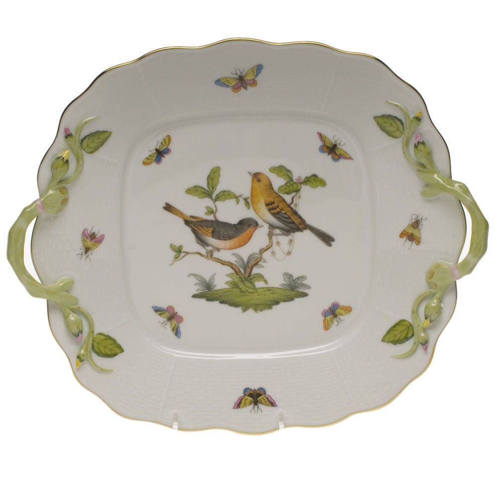 Herend Rothschild Bird Square Cake Plate W/handles 9.5"sq