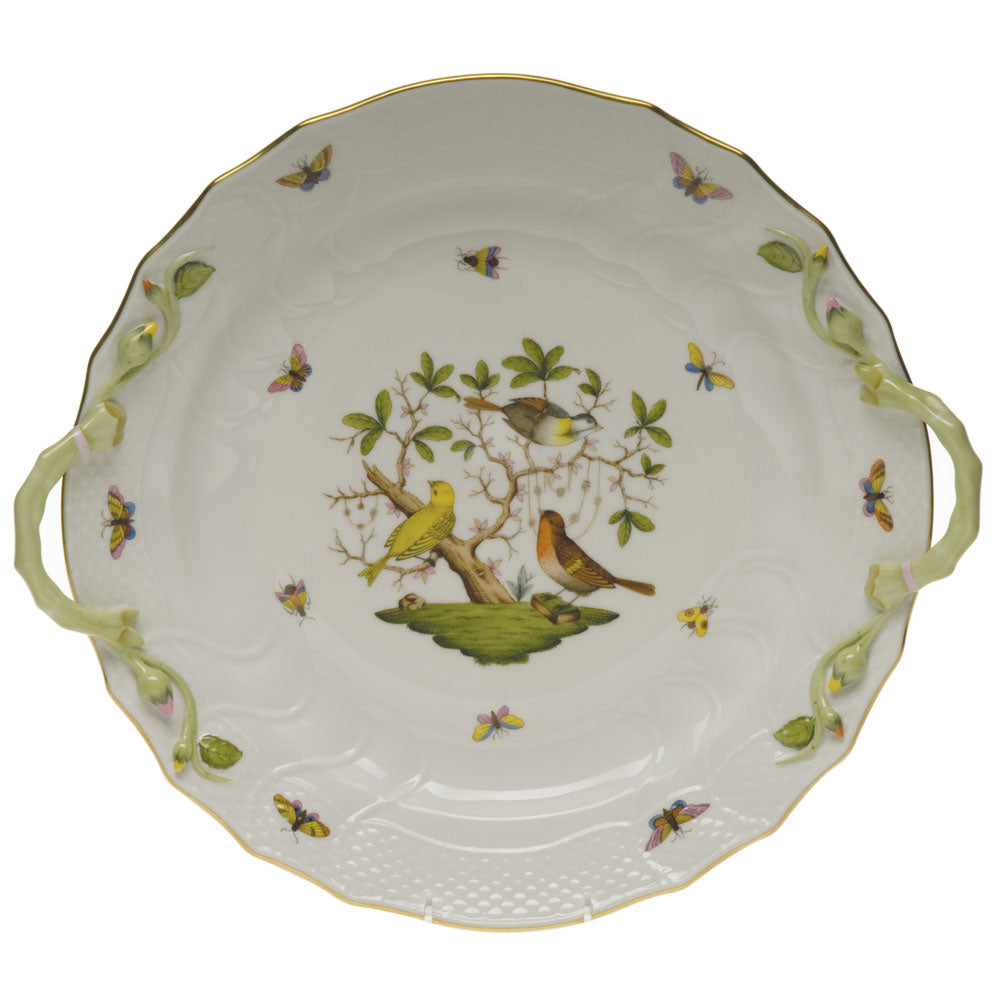 Herend Rothschild Bird Chop Plate W/handles 14"d
