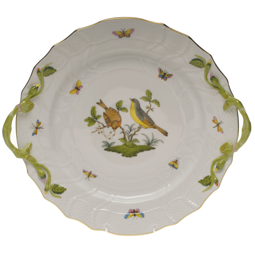 Herend Rothschild Bird Chop Plate W/handles 12"d