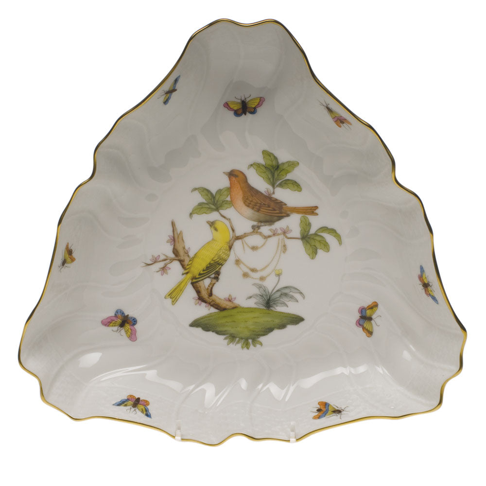 Herend Rothschild Bird Triangle Dish 9.5"l