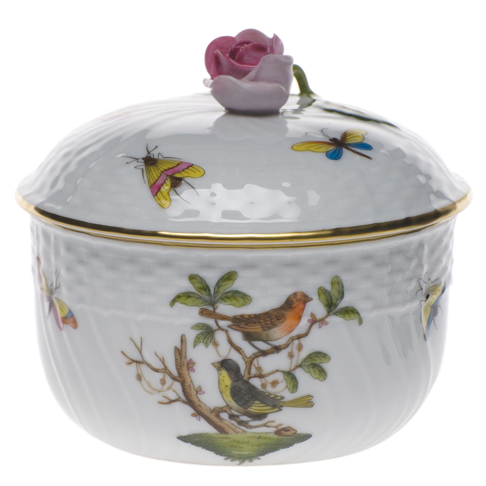 Herend Rothschild Bird Cov Sugar W/rose (10 Oz) 4"h
