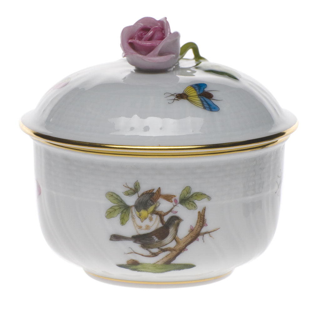 Herend Rothschild Bird Cov Sugar W/rose (4 Oz) 3.25"h