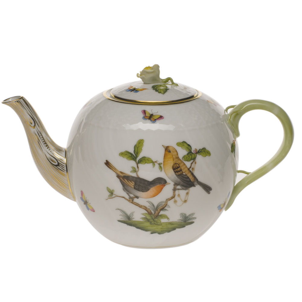 Herend Rothschild Bird Tea Pot W/rose (60 Oz) 6.5"h