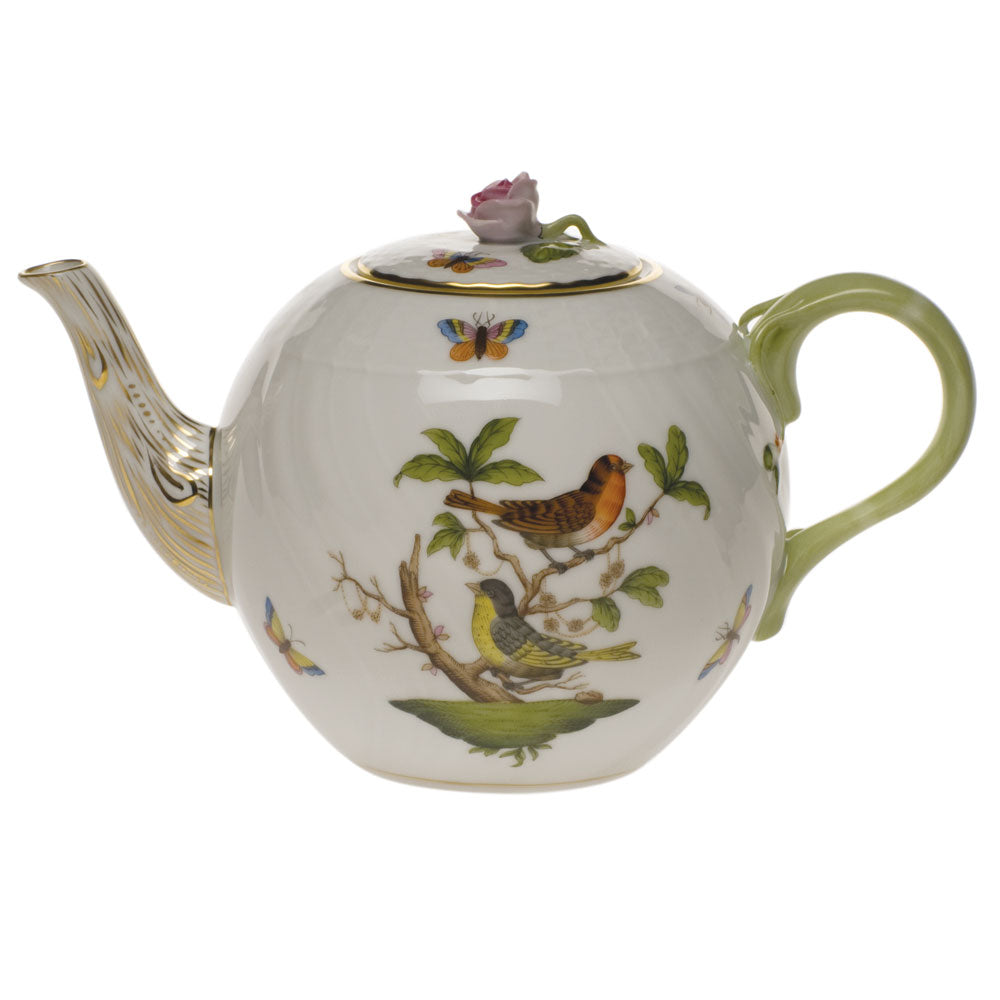 Herend Rothschild Bird Tea Pot W/rose (36 Oz) 5.5"h