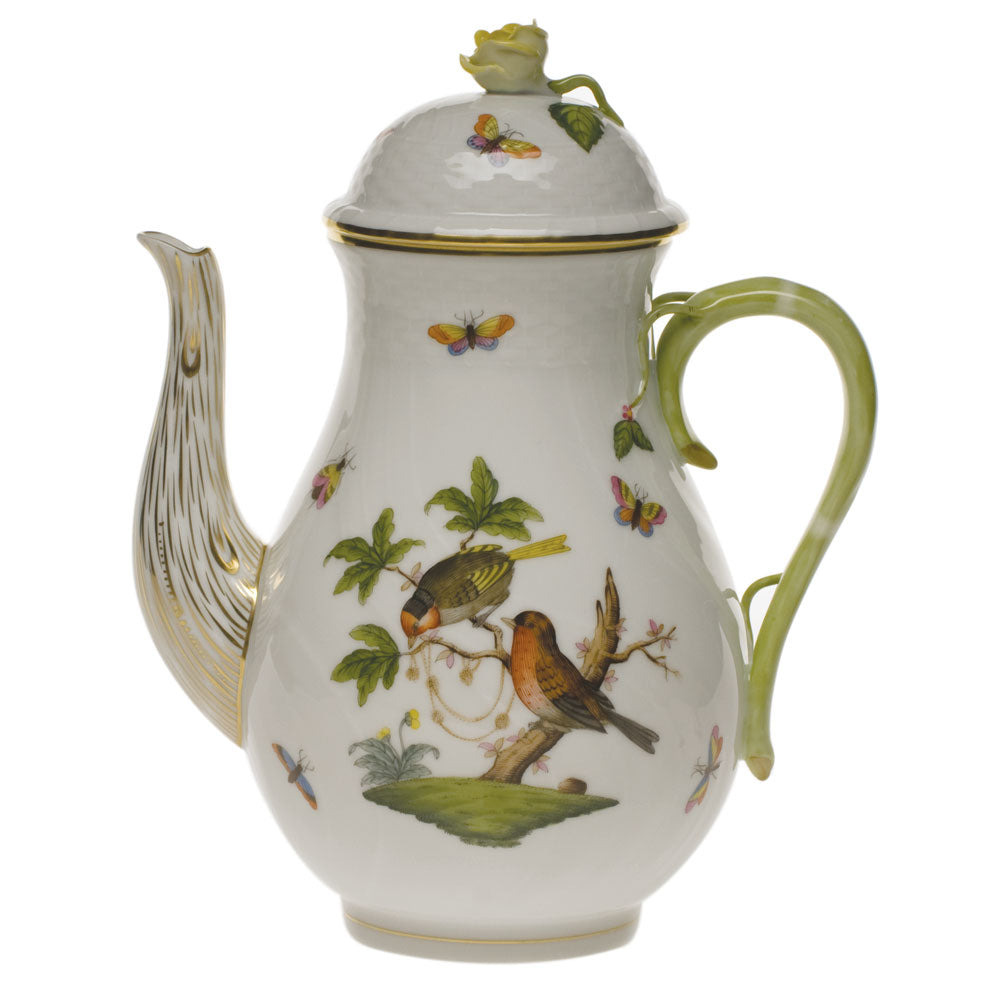Herend Rothschild Bird Coffee Pot W/rose (60 Oz) 10"h