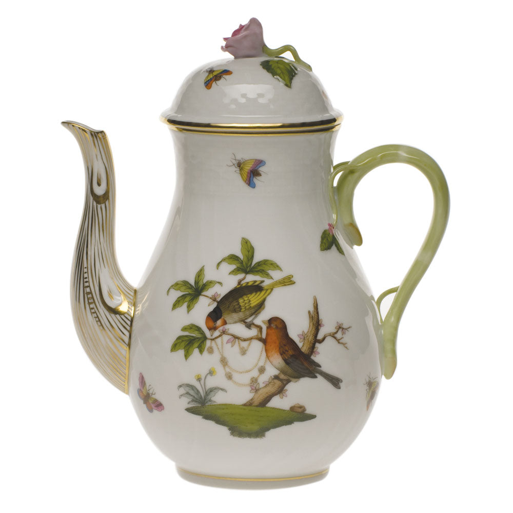 Herend Rothschild Bird Coffee Pot W/rose (36 Oz) 8.5"h