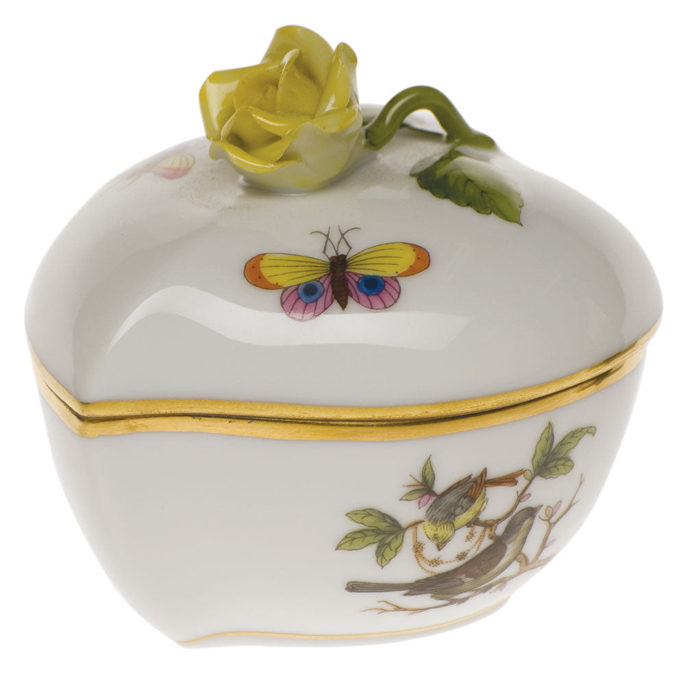 Herend Rothschild Bird Heart Bonbon W/rose 3"l X 2"h