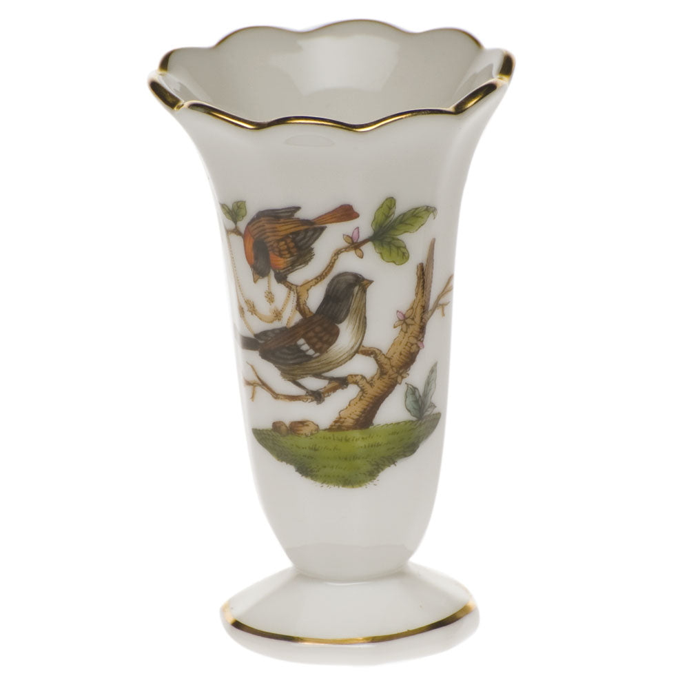 Herend Rothschild Bird Scalloped Bud Vase 2.5"h