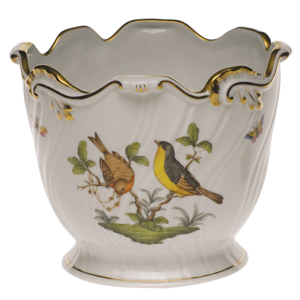 Herend Rothschild Bird Ribbed Cachepot 6.25"h X 7"d