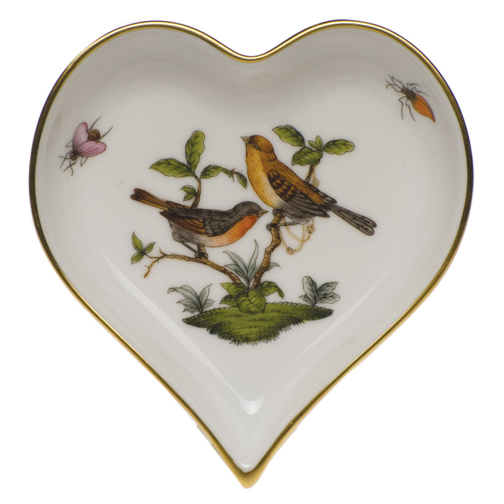 Herend Rothschild Bird Small Heart Tray 4"l X 4"w