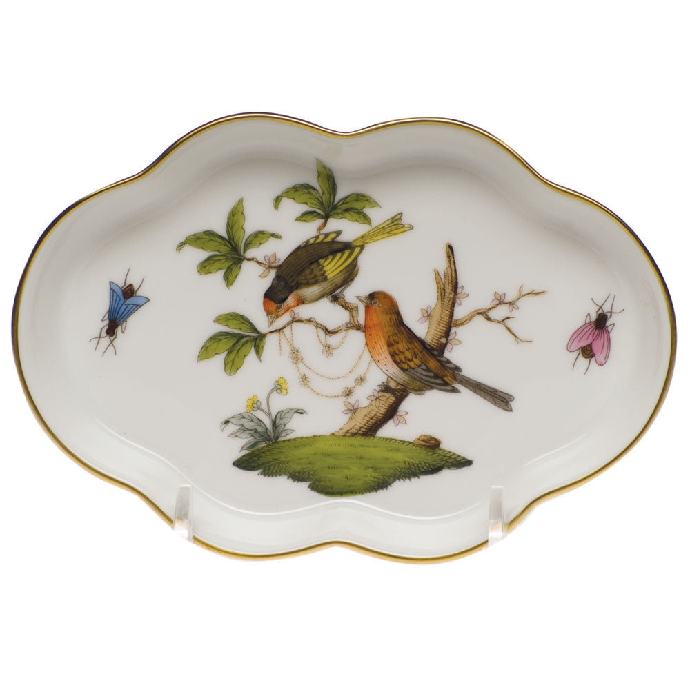 Herend Rothschild Bird Small Scalloped Tray 5.5"l