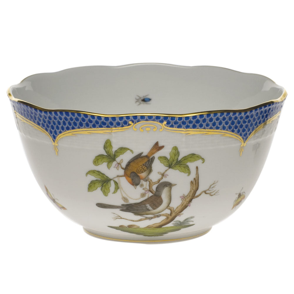 Herend Rothschild Bird Blue Border Round Bowl (3.5 Pt) 7.5"d - Blue Border