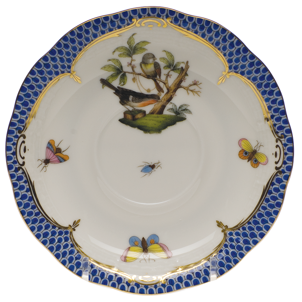 Rothschild Bird Blue Border Tea Saucer - Motif 02 6"d