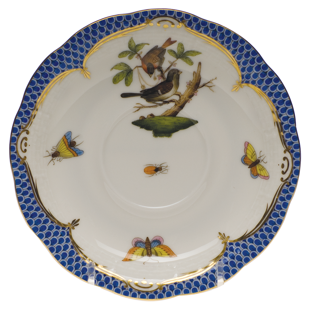 Rothschild Bird Blue Border Tea Saucer - Motif 04 6"d