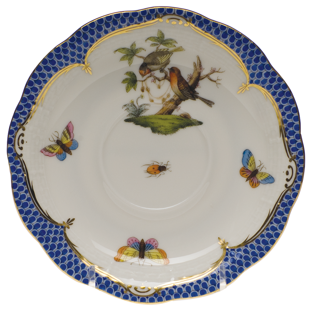 Rothschild Bird Blue Border Tea Saucer - Motif 10 6"d
