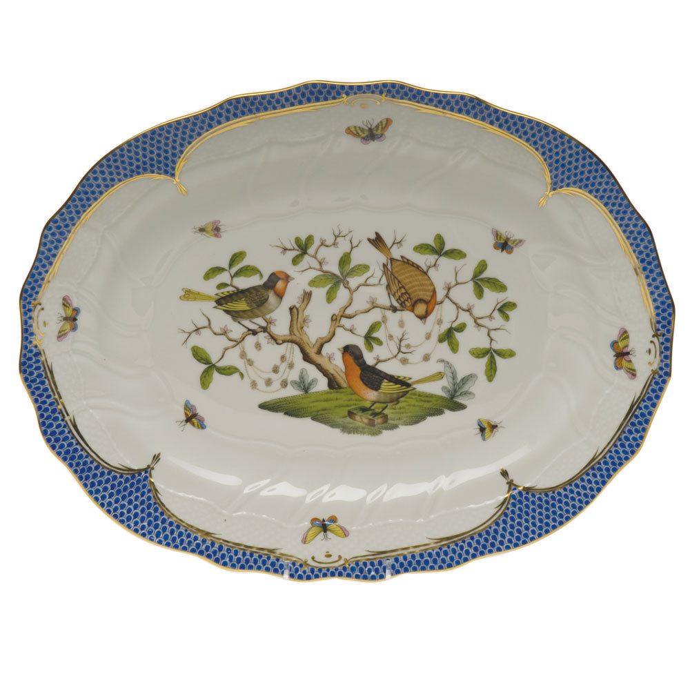 Herend Rothschild Bird Blue Border Platter 17"l X 12.5"w - Blue Border