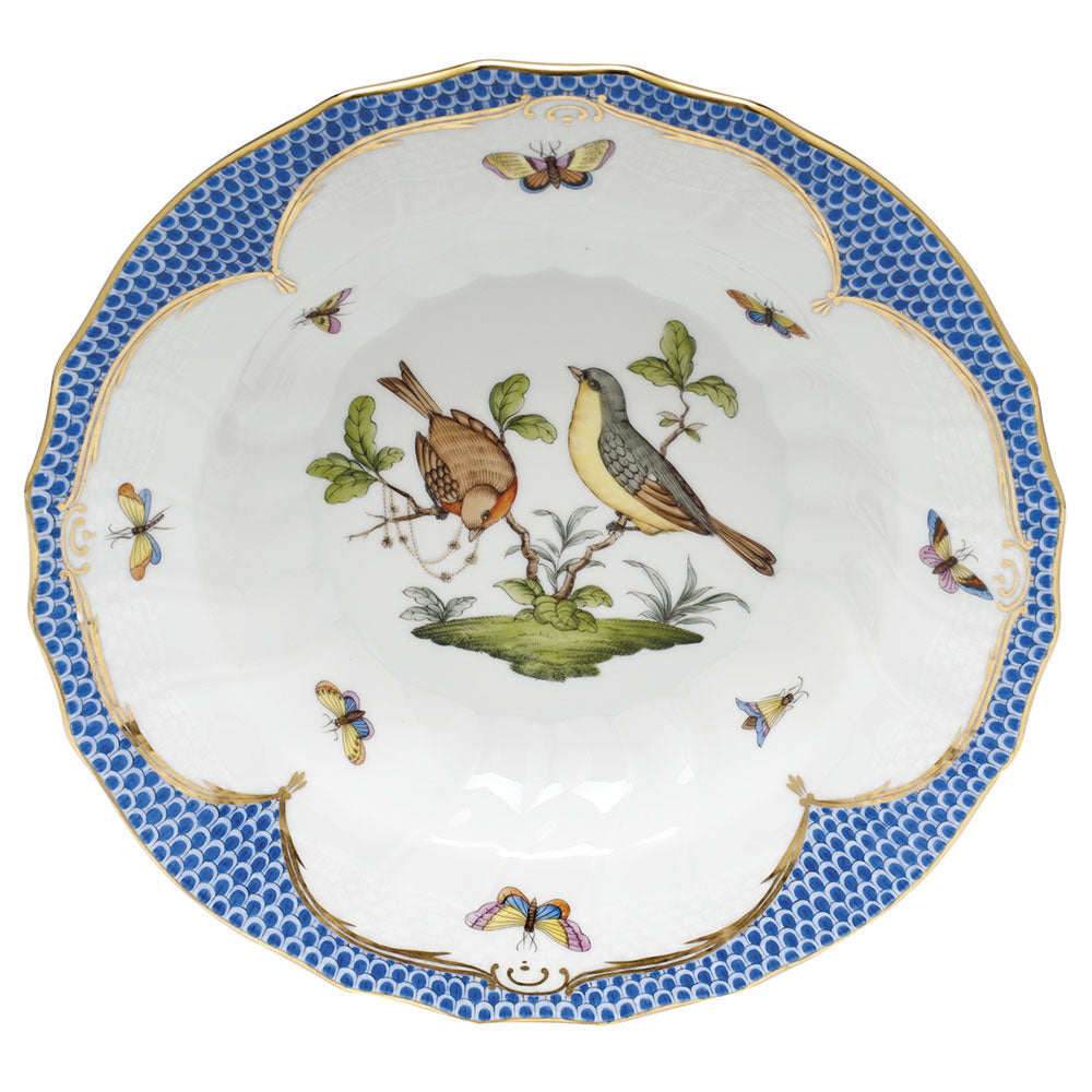 Herend Rothschild Bird Blue Border Rim Soup - Motif 07 9.5"d - Blue Border