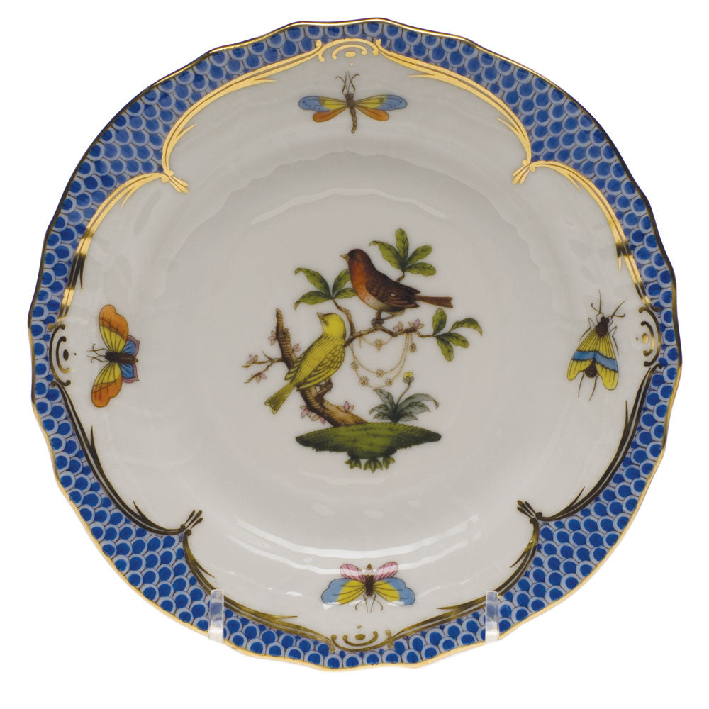 Herend Rothschild Bird Blue Border Bread And Butter Plate - Mo 06 6"d - Blue Border