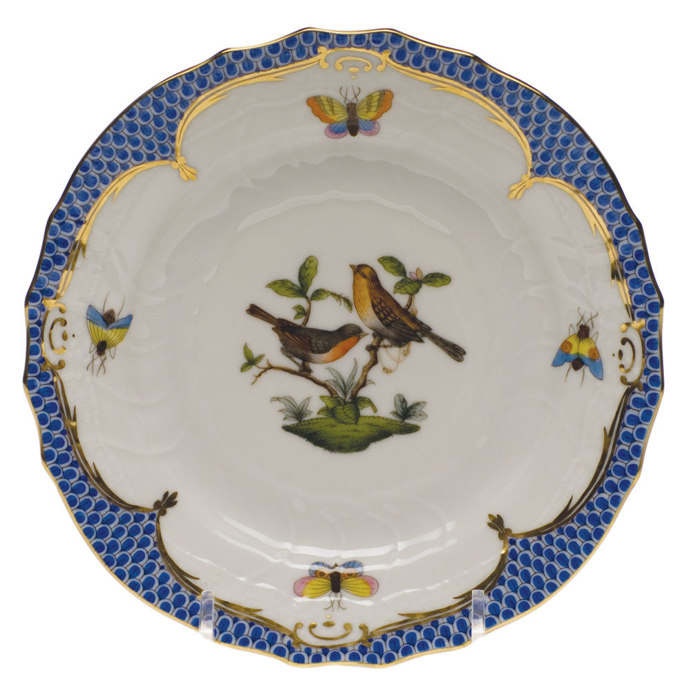 Herend Rothschild Bird Blue Border Bread And Butter Plate - Mo 09 6"d - Blue Border