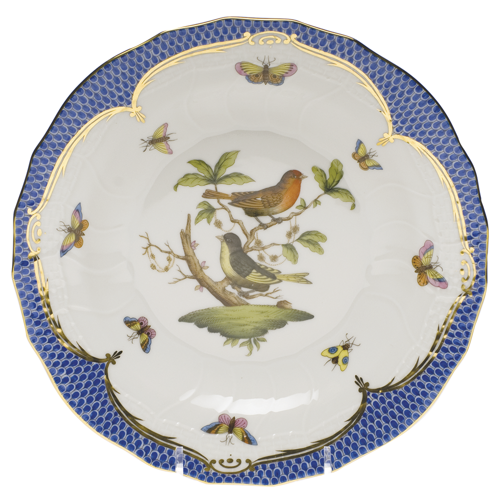 Rothschild Bird Blue Border Dessert Plate - Motif 03 8.25"d