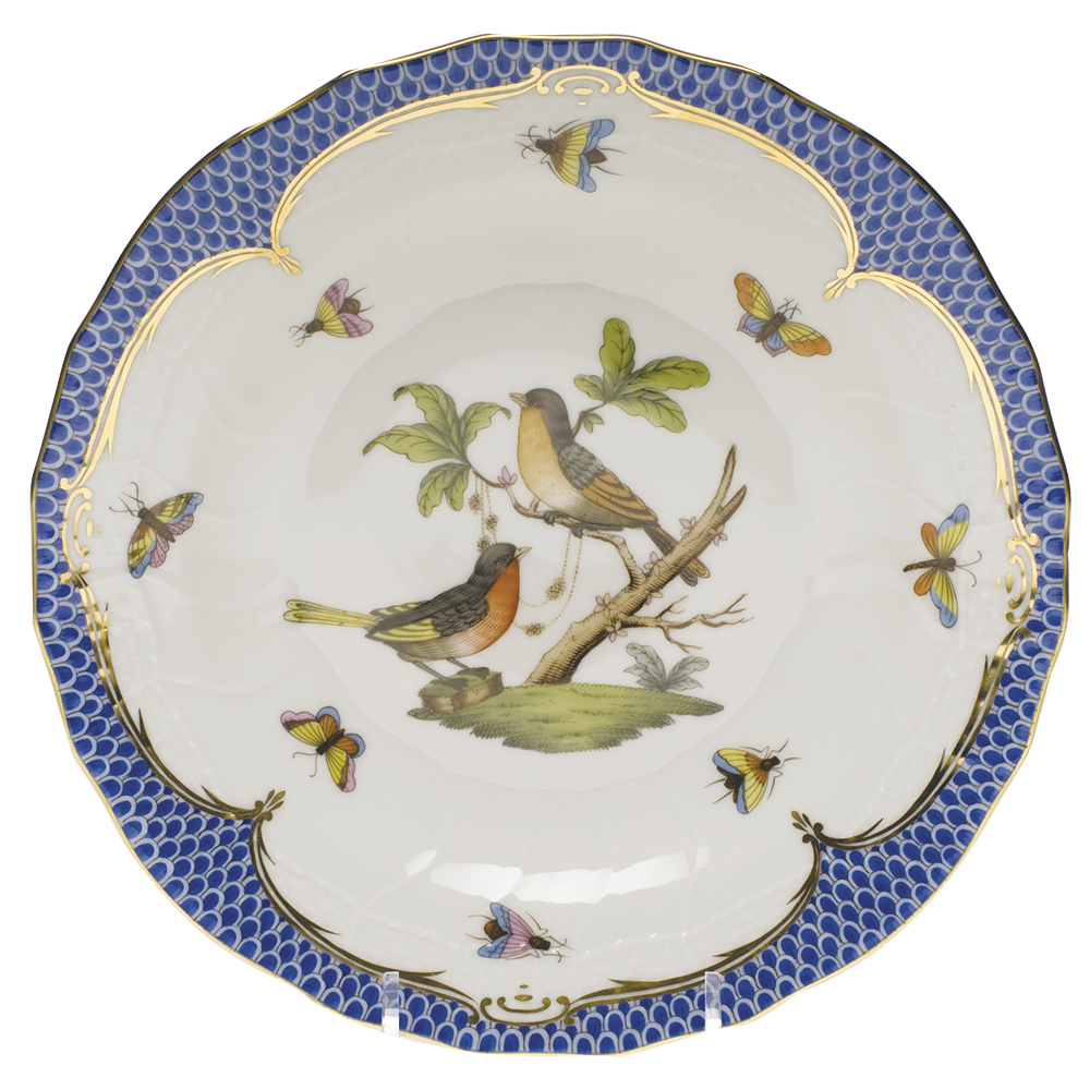 Rothschild Bird Blue Border Dessert Plate - Motif 08 8.25"d