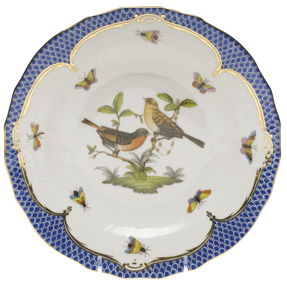 Rothschild Bird Blue Border Dessert Plate - Motif 09 8.25"d