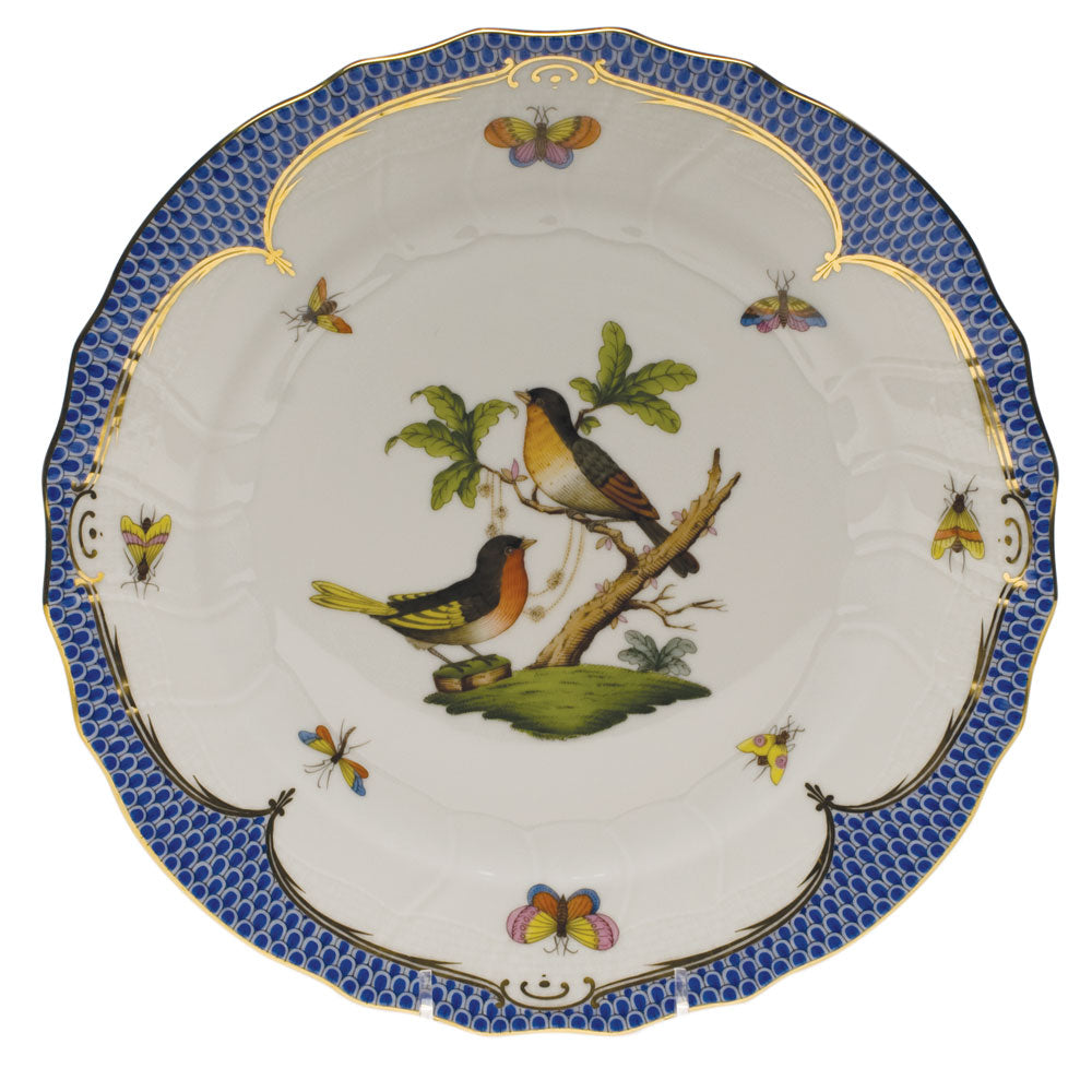 Herend Rothschild Bird Blue Border Dinner Plate - Motif 08 10.5"d - Blue Border