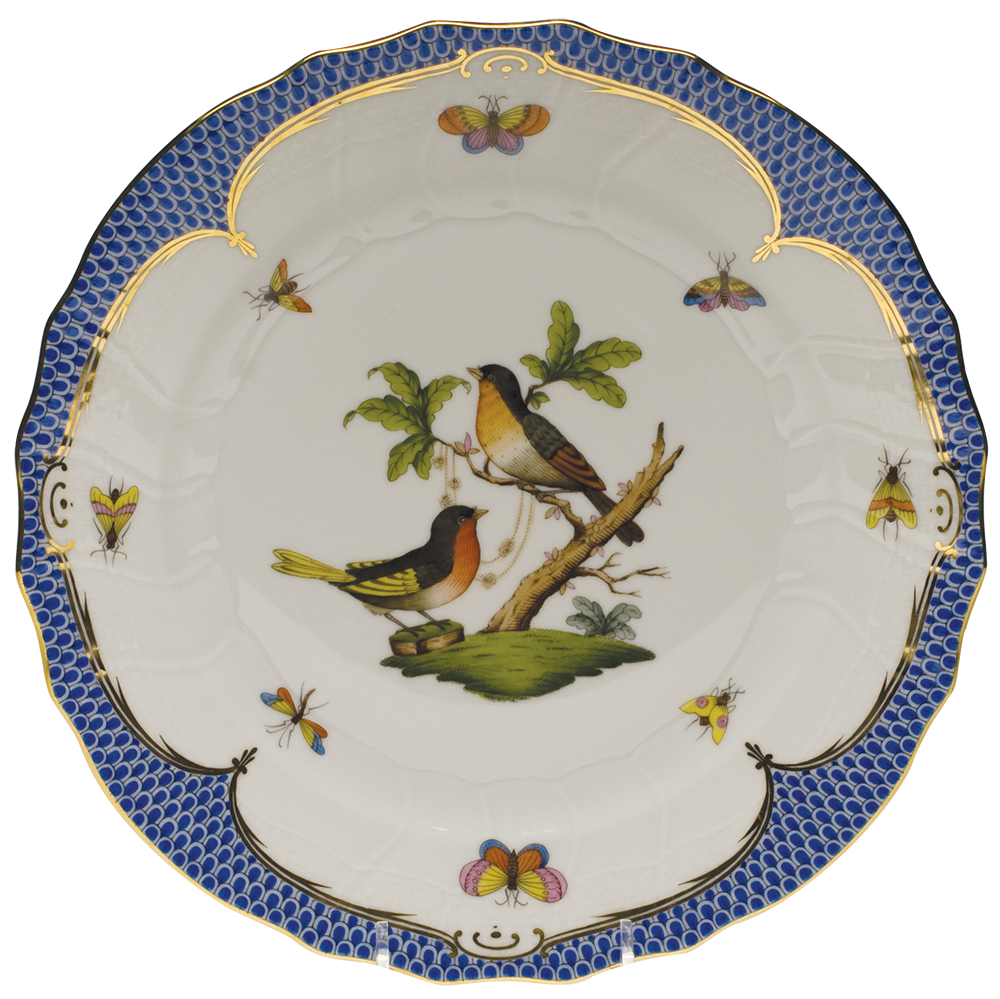 Rothschild Bird Blue Border Dinner Plate - Motif 08 10.5"d