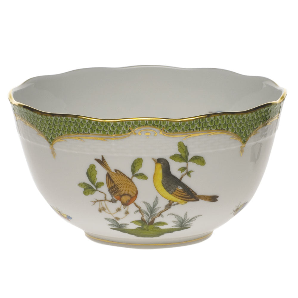 Herend Rothschild Bird Green Bord Round Bowl (3.5 Pt) 7.5"d - Green Border