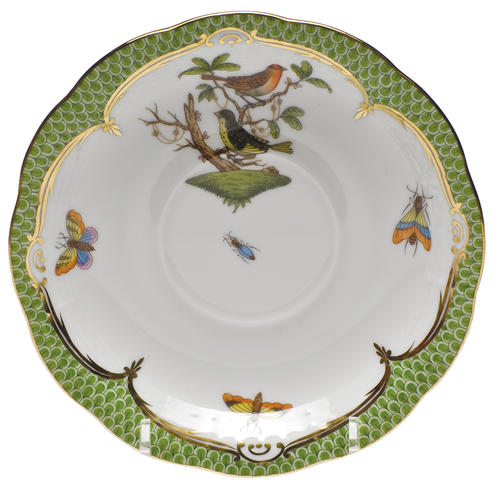 Rothschild Bird Green Border Tea Saucer - Motif 03 6"d
