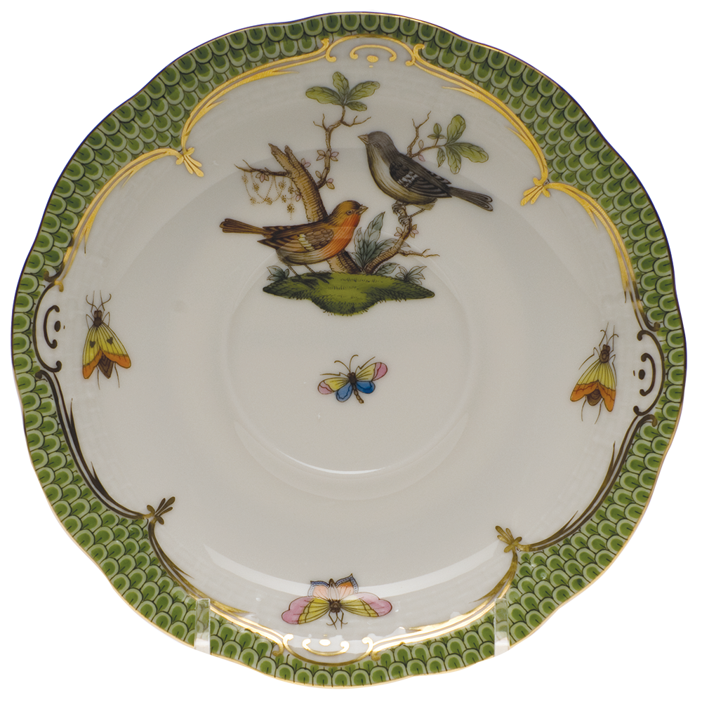 Rothschild Bird Green Bord Tea Saucer - Motif 05 6"d - Green Border