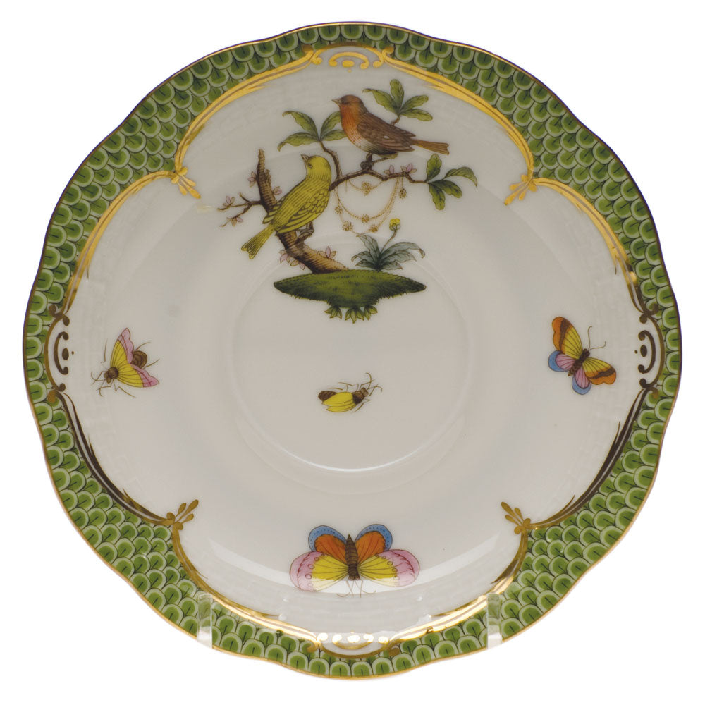 Herend Rothschild Bird Green Bord Tea Saucer - Motif 06 6"d - Green Border