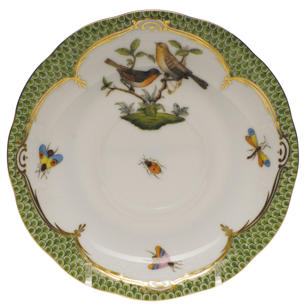 Herend Rothschild Bird Green Bord Tea Saucer - Motif 09 6"d - Green Border