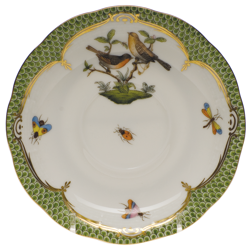 Rothschild Bird Green Border Tea Saucer - Motif 09 6"d