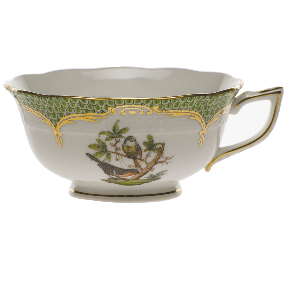 Rothschild Bird Green Bord Tea Cup - Motif 02 (8 Oz) - Green Border