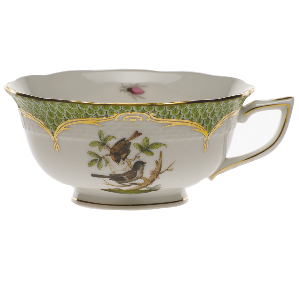 Rothschild Bird Green Bord Tea Cup - Motif 04 (8 Oz) - Green Border