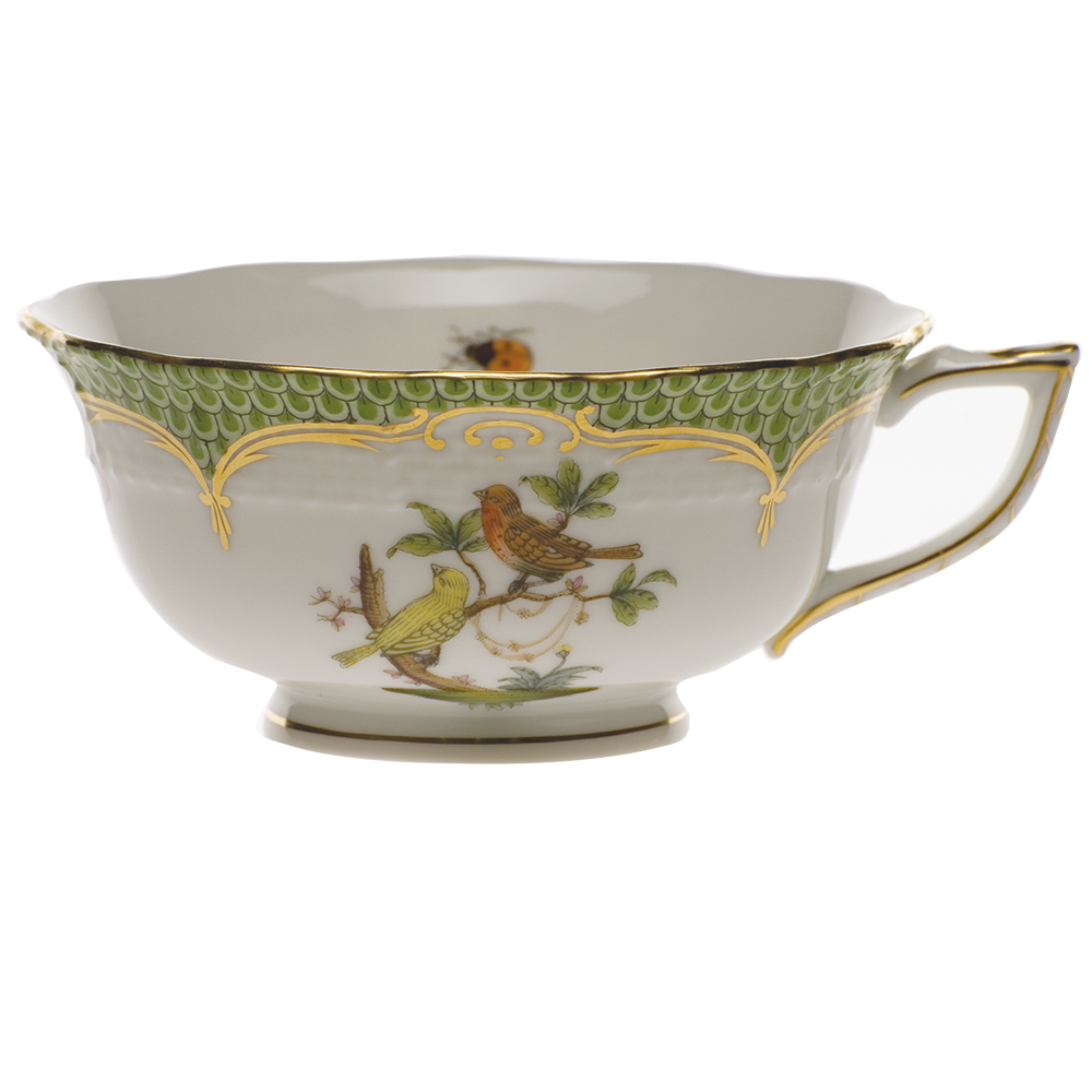 Rothschild Bird Green Bord Tea Cup - Motif 06 (8 Oz) - Green Border