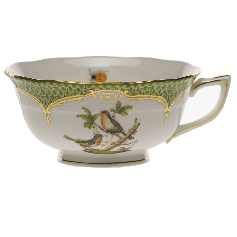 Rothschild Bird Green Bord Tea Cup - Motif 08 (8 Oz) - Green Border