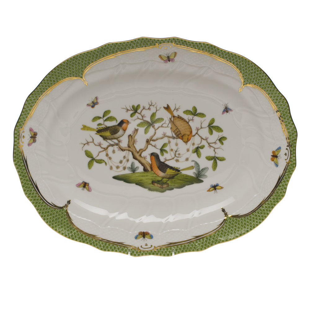 Herend Rothschild Bird Green Bord Platter 17"l X 12.5"w - Green Border